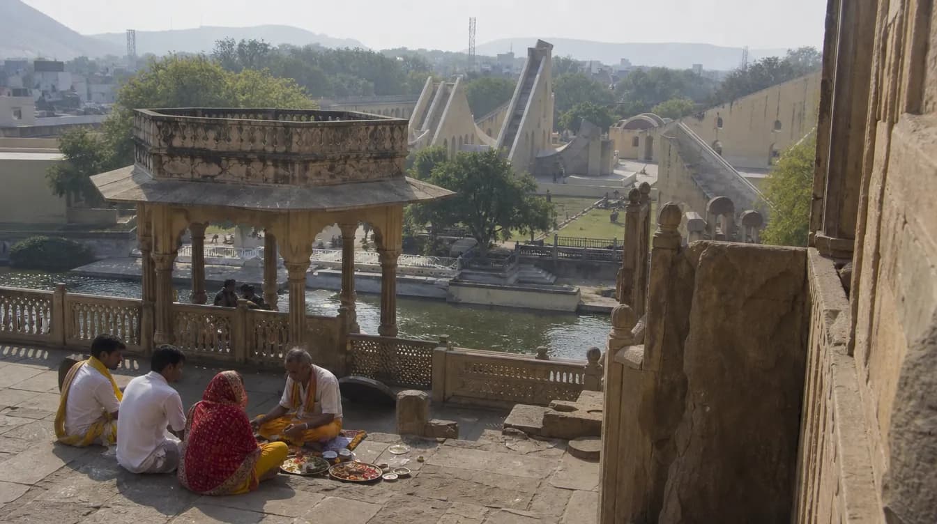 Man Mandir Ghat Varanasi - The carved stone balconies of the Man Mandir palace overlooking the Ganga