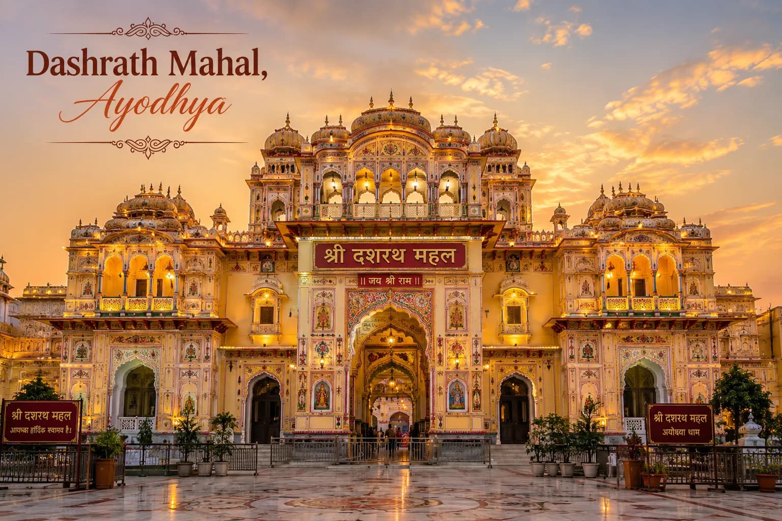 Dashrath Mahal Ayodhya - The colourful, ornate entrance of Dashrath Mahal with its Ram family shrine