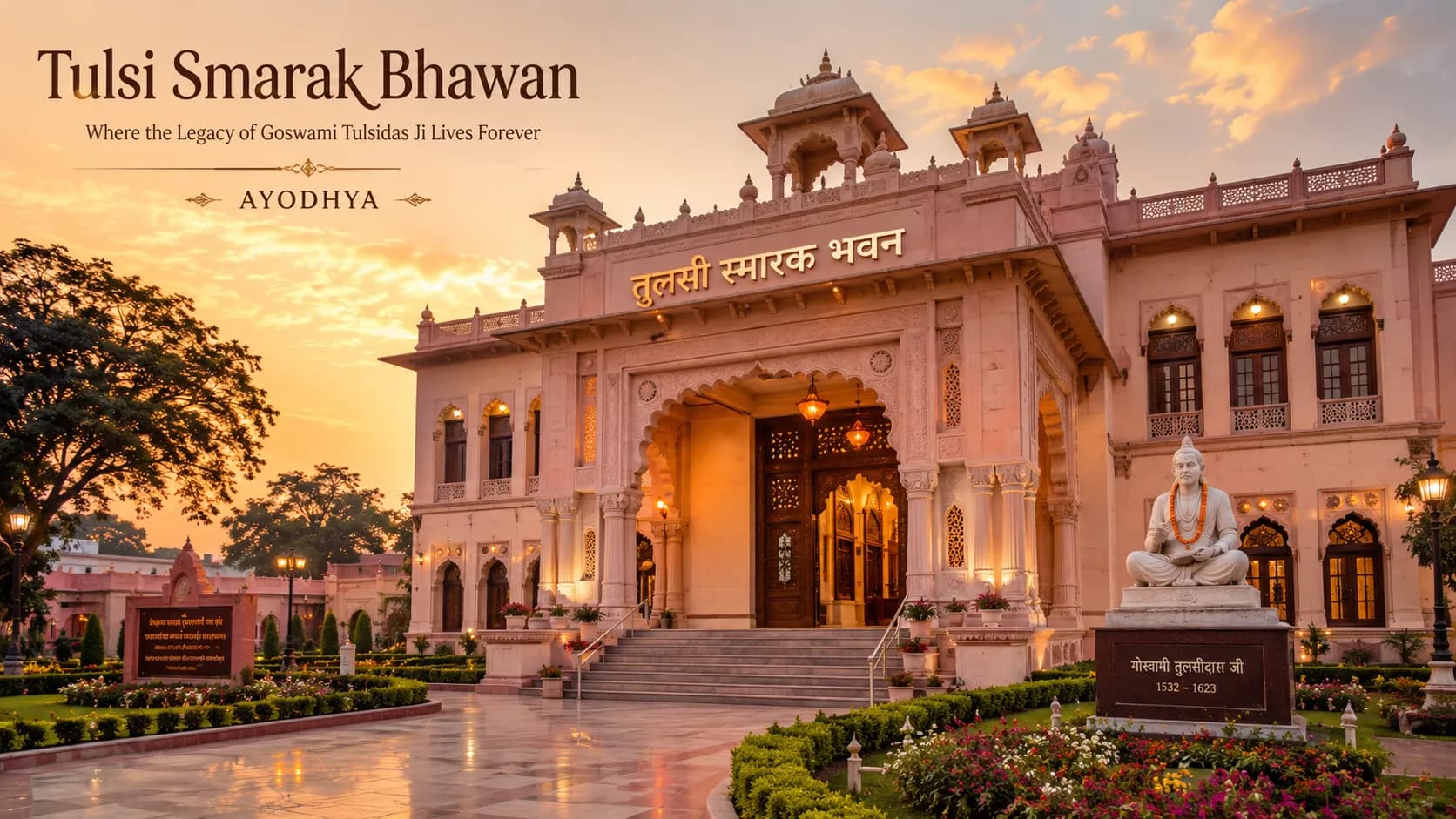 Tulsi Smarak Bhawan Ayodhya - The meditative statue of Goswami Tulsidas in the main hall