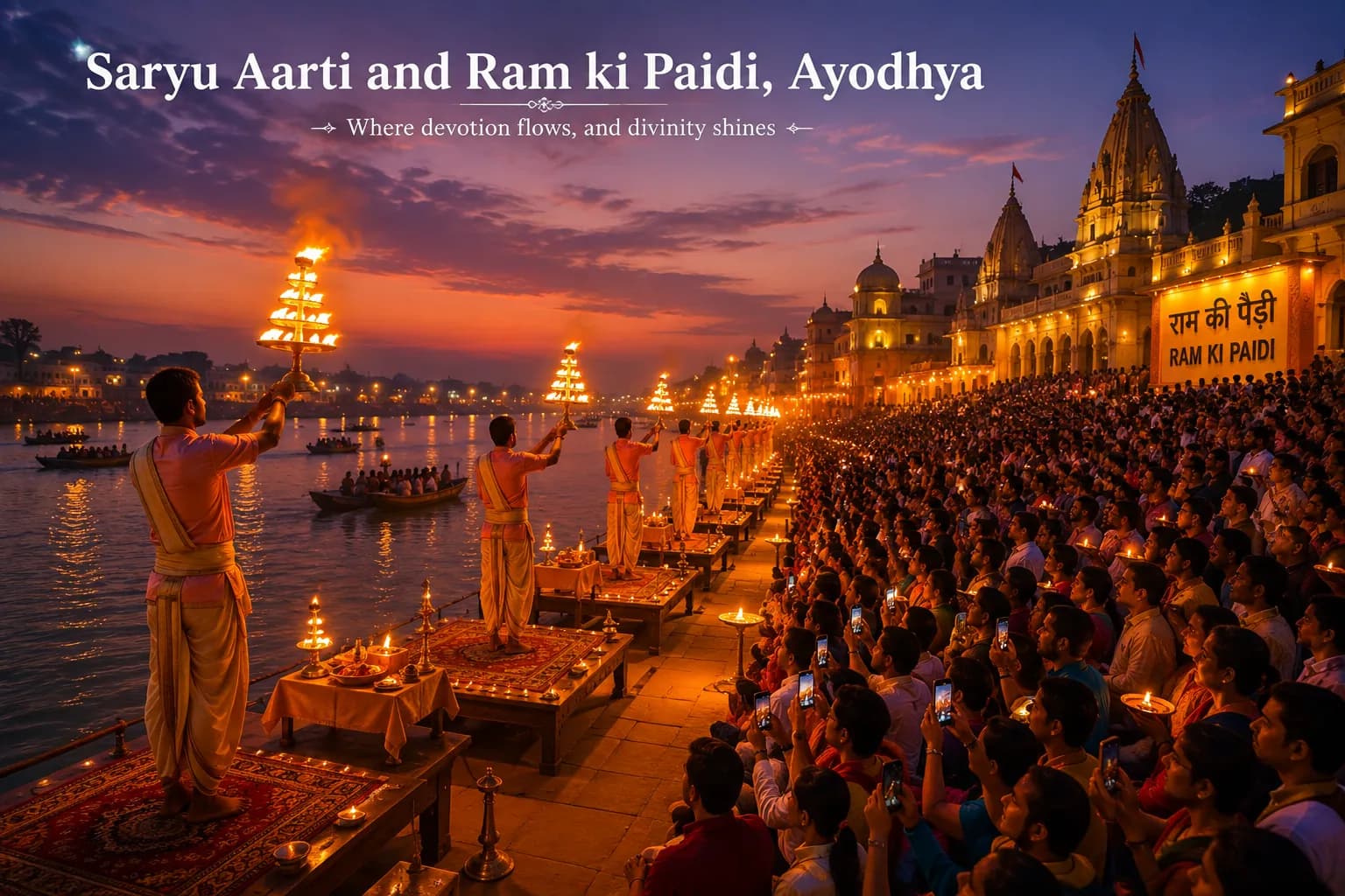 Saryu Aarti at Ram ki Paidi Ayodhya - The grand evening aarti on the sacred river